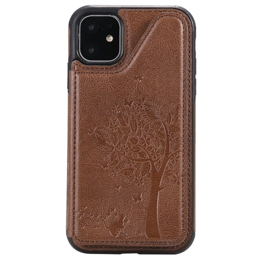 For iPhone 11 Cat Tree Embossing Pattern Shockproof Protective Case with Card Slots & Photo Frame(Brown) - iPhone 11 Cases by buy2fix | Online Shopping UK | buy2fix