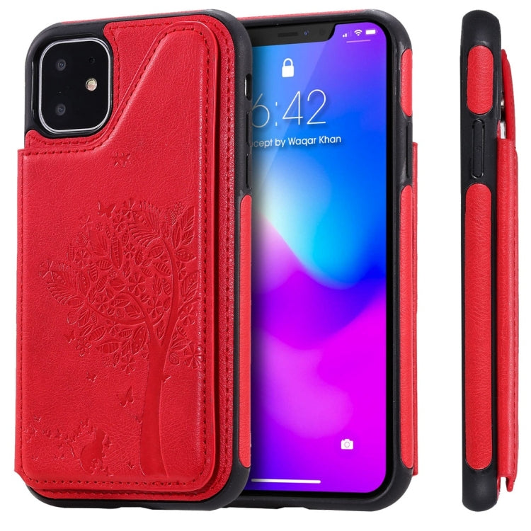 For iPhone 11 Cat Tree Embossing Pattern Shockproof Protective Case with Card Slots & Photo Frame(Red) - iPhone 11 Cases by buy2fix | Online Shopping UK | buy2fix