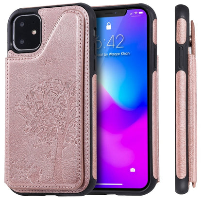 For iPhone 11 Cat Tree Embossing Pattern Shockproof Protective Case with Card Slots & Photo Frame(Rose Gold) - iPhone 11 Cases by buy2fix | Online Shopping UK | buy2fix