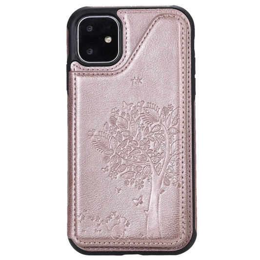 For iPhone 11 Cat Tree Embossing Pattern Shockproof Protective Case with Card Slots & Photo Frame(Rose Gold) - iPhone 11 Cases by buy2fix | Online Shopping UK | buy2fix