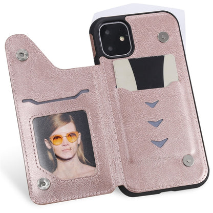 For iPhone 11 Cat Tree Embossing Pattern Shockproof Protective Case with Card Slots & Photo Frame(Rose Gold) - iPhone 11 Cases by buy2fix | Online Shopping UK | buy2fix