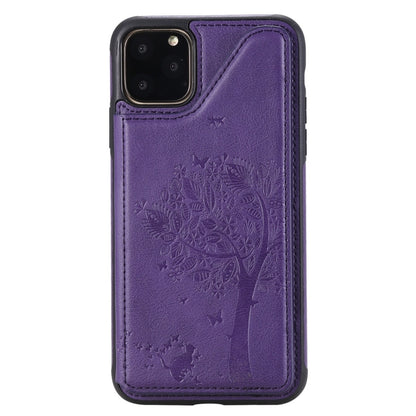 For iPhone 11 Pro Max Cat Tree Embossing Pattern Shockproof Protective Case with Card Slots & Photo Frame(Purple) - iPhone 11 Pro Max Cases by buy2fix | Online Shopping UK | buy2fix