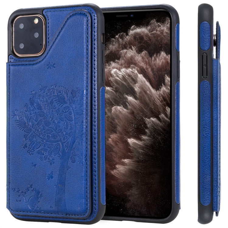 For iPhone 11 Pro Max Cat Tree Embossing Pattern Shockproof Protective Case with Card Slots & Photo Frame(Blue) - iPhone 11 Pro Max Cases by buy2fix | Online Shopping UK | buy2fix