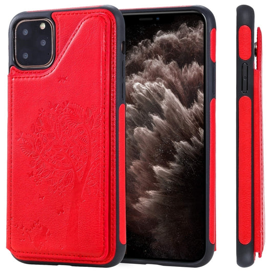 For iPhone 11 Pro Max Cat Tree Embossing Pattern Shockproof Protective Case with Card Slots & Photo Frame(Red) - iPhone 11 Pro Max Cases by buy2fix | Online Shopping UK | buy2fix