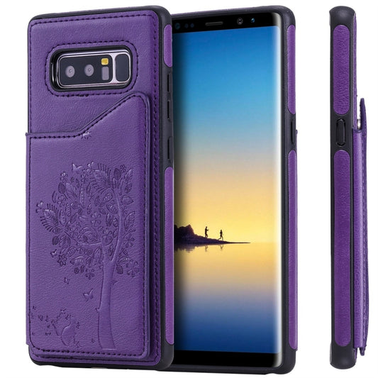 For Galaxy Note 8 Cat Tree Embossing Pattern Shockproof Protective Case with Card Slots & Photo Frame(Purple) by buy2fix