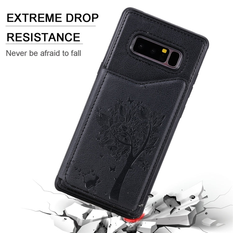 For Galaxy Note 8 Cat Tree Embossing Pattern Shockproof Protective Case with Card Slots & Photo Frame(Purple) by buy2fix