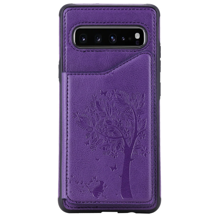 For Galaxy S10 5G Cat Tree Embossing Pattern Shockproof Protective Case with Card Slots & Photo Frame(Purple) by buy2fix