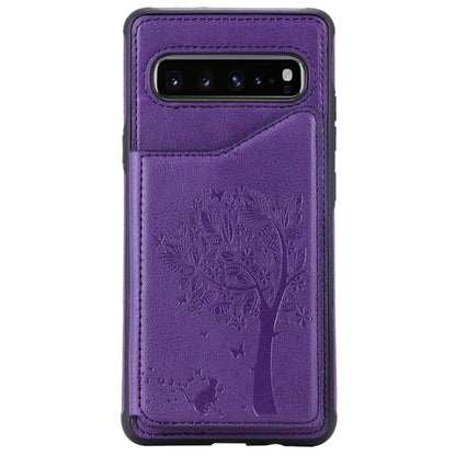 For Galaxy S10 5G Cat Tree Embossing Pattern Shockproof Protective Case with Card Slots & Photo Frame(Purple) by buy2fix