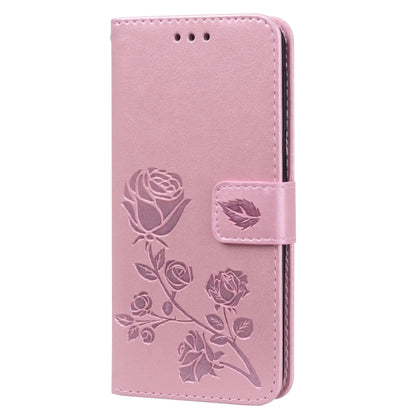 For Galaxy A20e Pressed Printing Rose Pattern Horizontal Flip PU Leather Case with Holder & Card Slots & Wallet(Rose Gold) by buy2fix