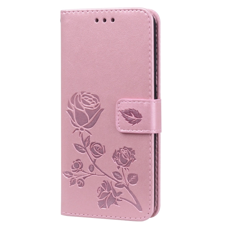 For Galaxy A20e Pressed Printing Rose Pattern Horizontal Flip PU Leather Case with Holder & Card Slots & Wallet(Rose Gold) by buy2fix