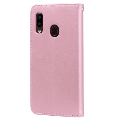 For Galaxy A20e Pressed Printing Rose Pattern Horizontal Flip PU Leather Case with Holder & Card Slots & Wallet(Rose Gold) by buy2fix