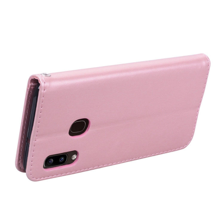 For Galaxy A20e Pressed Printing Rose Pattern Horizontal Flip PU Leather Case with Holder & Card Slots & Wallet(Rose Gold) by buy2fix