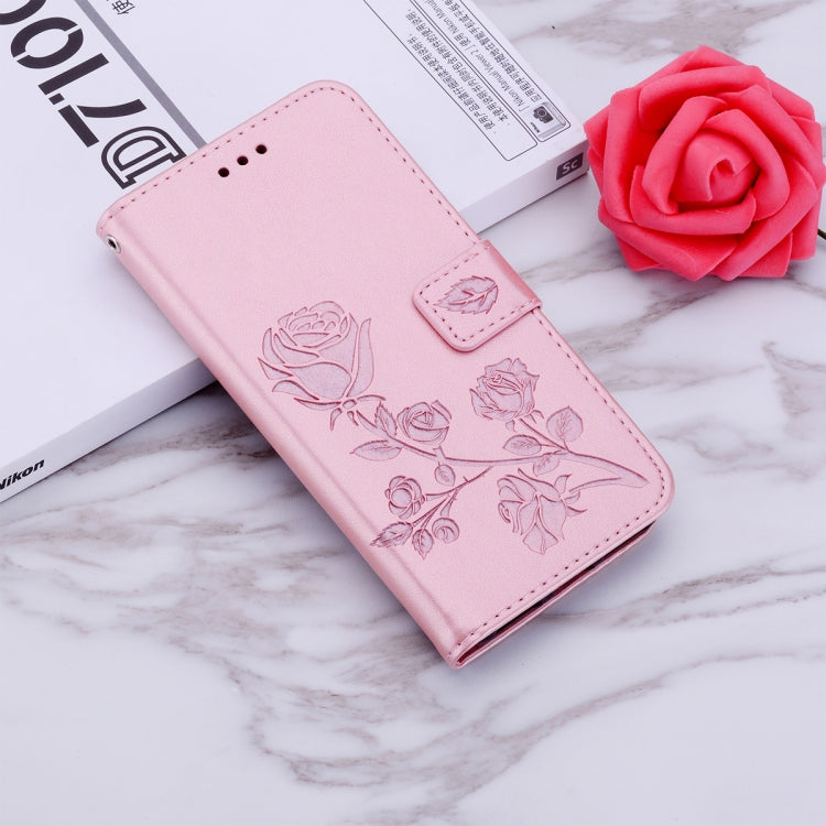 For Galaxy A20e Pressed Printing Rose Pattern Horizontal Flip PU Leather Case with Holder & Card Slots & Wallet(Rose Gold) by buy2fix