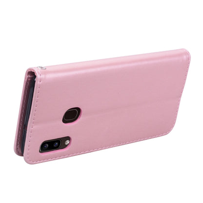 For Galaxy A20e Pressed Printing Rose Pattern Horizontal Flip PU Leather Case with Holder & Card Slots & Wallet(Rose Gold) by buy2fix