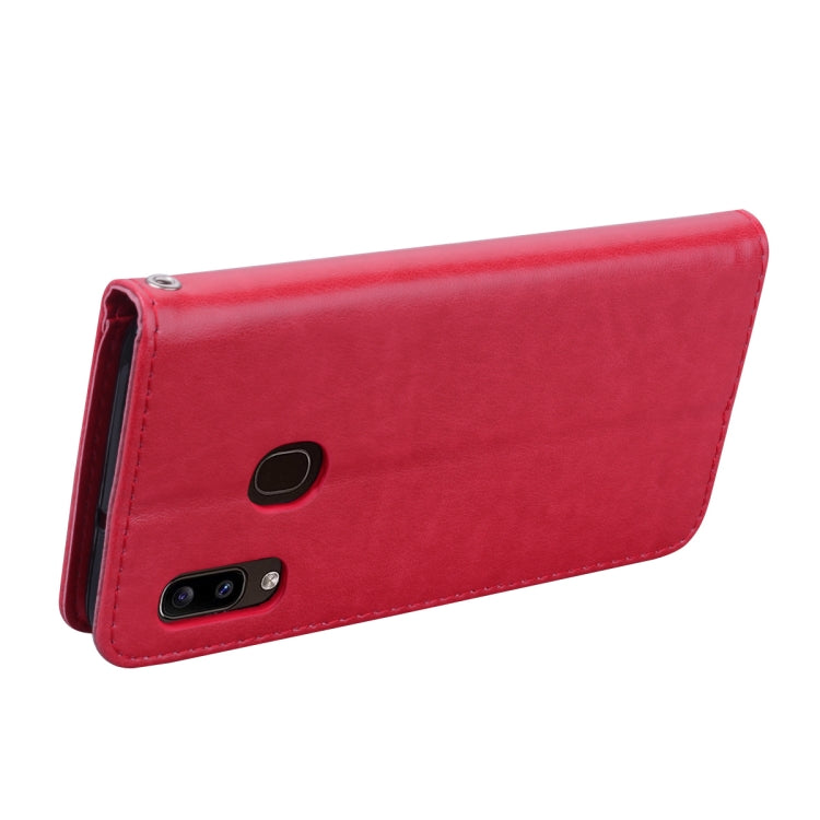 For Galaxy A20e Pressed Printing Rose Pattern Horizontal Flip PU Leather Case with Holder & Card Slots & Wallet(Red) by buy2fix