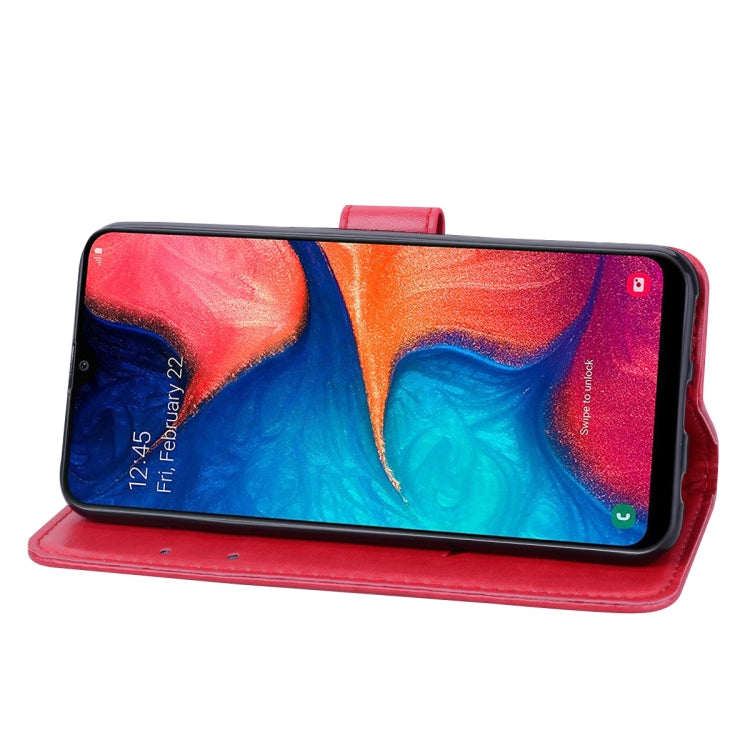 For Galaxy A20e Pressed Printing Rose Pattern Horizontal Flip PU Leather Case with Holder & Card Slots & Wallet(Red) by buy2fix