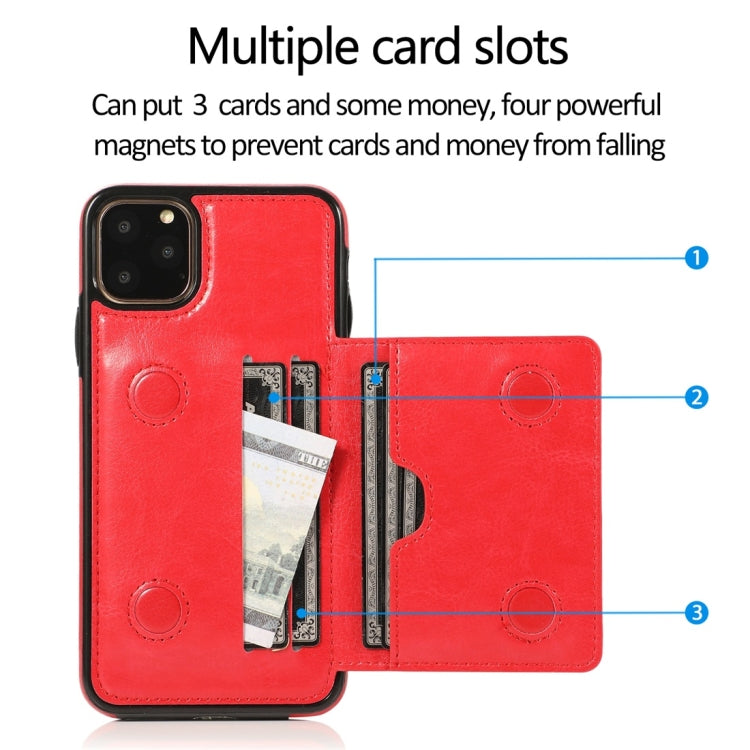 For iPhone 11 Pro Shockproof PU + TPU Protective Case with Card Slots & Holder(Red) - iPhone 11 Pro Cases by buy2fix | Online Shopping UK | buy2fix