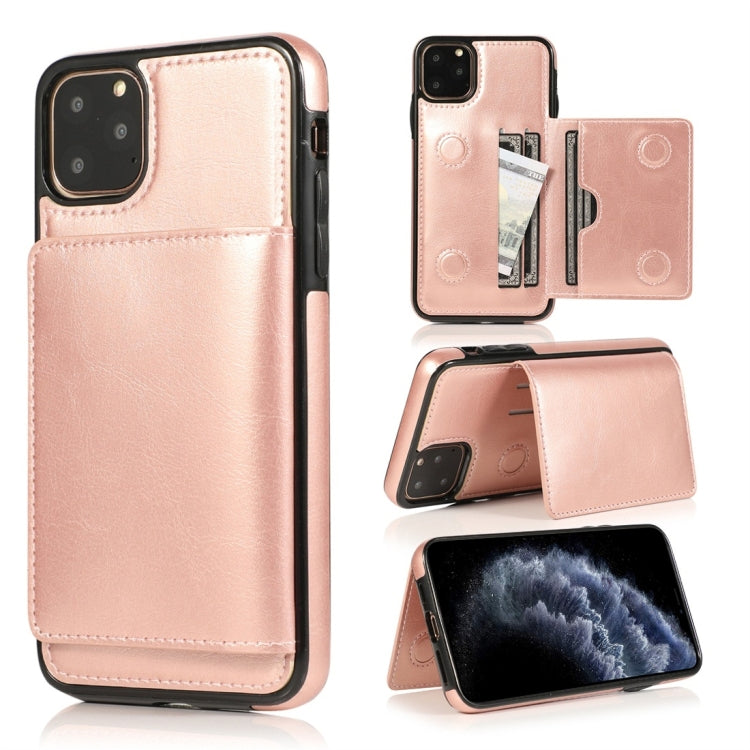 For iPhone 11 Pro Shockproof PU + TPU Protective Case with Card Slots & Holder(Rose Gold) - iPhone 11 Pro Cases by buy2fix | Online Shopping UK | buy2fix