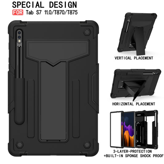 For Samsung Galaxy Tab S8 / Galaxy Tab S7 T870 / T875 T-shaped Bracket Contrast Color Shockproof PC + Silicone Protective Case(Black+Black) - Galaxy Tab S8 Cases by buy2fix | Online Shopping UK | buy2fix