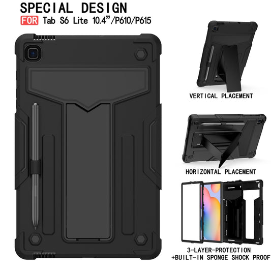 For Samsung Galaxy Tab S6 Lite P610/615 T-shaped Bracket Contrast Color Shockproof PC + Silicone Protective Case(Black+Black) - Tab S6 Lite P610 / P615 by buy2fix | Online Shopping UK | buy2fix
