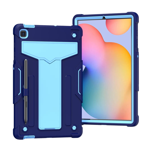 For Samsung Galaxy Tab S6 Lite P610/615 T-shaped Bracket Contrast Color Shockproof PC + Silicone Protective Case(Navy+Blue) - Tab S6 Lite P610 / P615 by buy2fix | Online Shopping UK | buy2fix