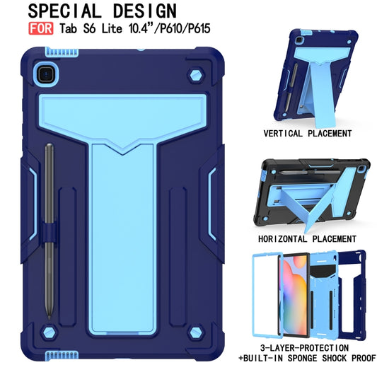 For Samsung Galaxy Tab S6 Lite P610/615 T-shaped Bracket Contrast Color Shockproof PC + Silicone Protective Case(Navy+Blue) - Tab S6 Lite P610 / P615 by buy2fix | Online Shopping UK | buy2fix
