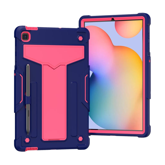 For Samsung Galaxy Tab S6 Lite P610/615 T-shaped Bracket Contrast Color Shockproof PC + Silicone Protective Case(Navy+Rose Red) - Tab S6 Lite P610 / P615 by buy2fix | Online Shopping UK | buy2fix