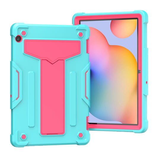 For Huawei MediaPad T5 T-shaped Bracket Contrast Color Shockproof PC + Silicone Protective Case(Mint Green+Rose Red) - Huawei by buy2fix | Online Shopping UK | buy2fix