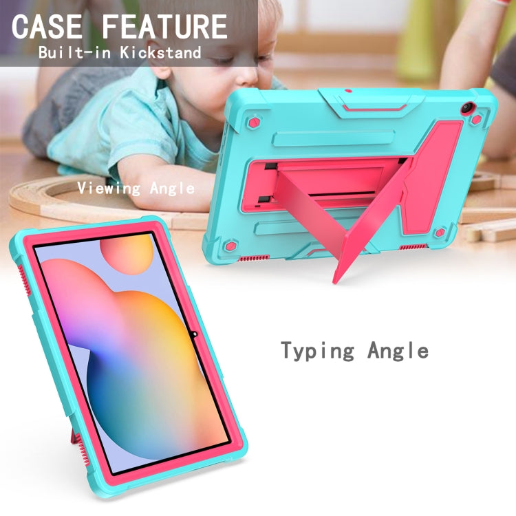 For Huawei MediaPad T5 T-shaped Bracket Contrast Color Shockproof PC + Silicone Protective Case(Mint Green+Rose Red) - Huawei by buy2fix | Online Shopping UK | buy2fix