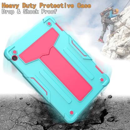 For Huawei MediaPad T5 T-shaped Bracket Contrast Color Shockproof PC + Silicone Protective Case(Mint Green+Rose Red) - Huawei by buy2fix | Online Shopping UK | buy2fix