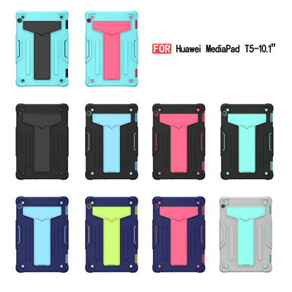For Huawei MediaPad T5 T-shaped Bracket Contrast Color Shockproof PC + Silicone Protective Case(Mint Green+Rose Red) - Huawei by buy2fix | Online Shopping UK | buy2fix