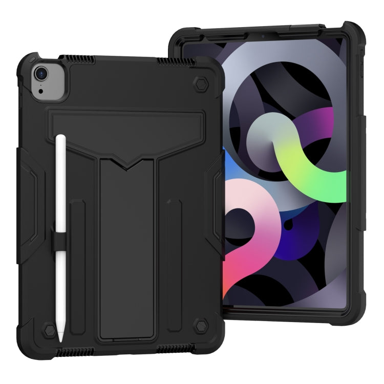 For iPad Air 2022 / 2020 10.9 / iPad Pro 11 T-shaped Bracket Contrast Color Shockproof PC + Silicone Protective Case(Black+Black) - iPad Air (2022) / (2020) 10.9 Cases by buy2fix | Online Shopping UK | buy2fix