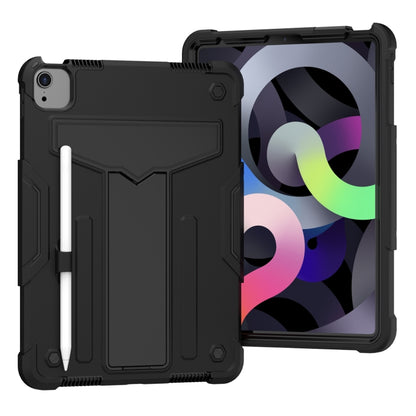 For iPad Air 2022 / 2020 10.9 / iPad Pro 11 T-shaped Bracket Contrast Color Shockproof PC + Silicone Protective Case(Black+Black) - iPad Air (2022) / (2020) 10.9 Cases by buy2fix | Online Shopping UK | buy2fix