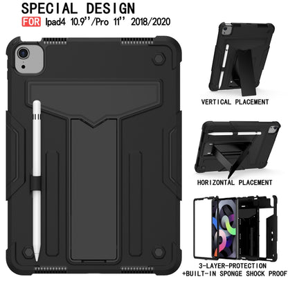 For iPad Air 2022 / 2020 10.9 / iPad Pro 11 T-shaped Bracket Contrast Color Shockproof PC + Silicone Protective Case(Black+Black) - iPad Air (2022) / (2020) 10.9 Cases by buy2fix | Online Shopping UK | buy2fix