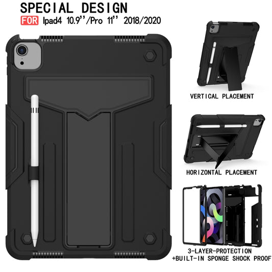 For iPad Air 2022 / 2020 10.9 / iPad Pro 11 T-shaped Bracket Contrast Color Shockproof PC + Silicone Protective Case(Black+Black) - iPad Air (2022) / (2020) 10.9 Cases by buy2fix | Online Shopping UK | buy2fix