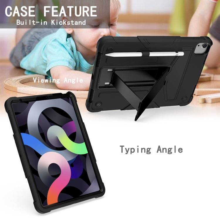 For iPad Air 2022 / 2020 10.9 / iPad Pro 11 T-shaped Bracket Contrast Color Shockproof PC + Silicone Protective Case(Black+Black) - iPad Air (2022) / (2020) 10.9 Cases by buy2fix | Online Shopping UK | buy2fix