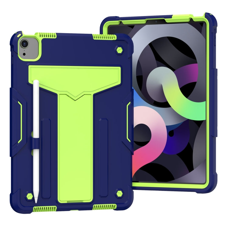 For iPad Air 2022 / 2020 10.9 / iPad Pro 11 T-shaped Bracket Contrast Color Shockproof PC + Silicone Protective Case(Navy+Green) - iPad Air (2022) / (2020) 10.9 Cases by buy2fix | Online Shopping UK | buy2fix