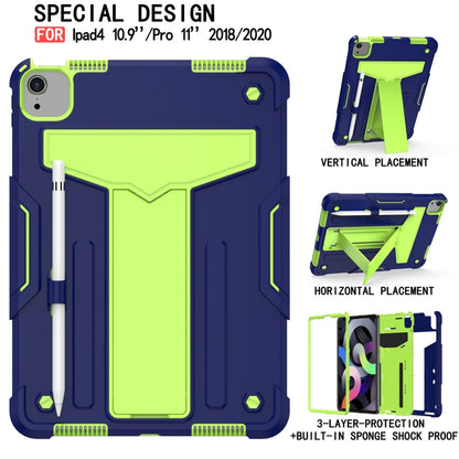 For iPad Air 2022 / 2020 10.9 / iPad Pro 11 T-shaped Bracket Contrast Color Shockproof PC + Silicone Protective Case(Navy+Green) - iPad Air (2022) / (2020) 10.9 Cases by buy2fix | Online Shopping UK | buy2fix