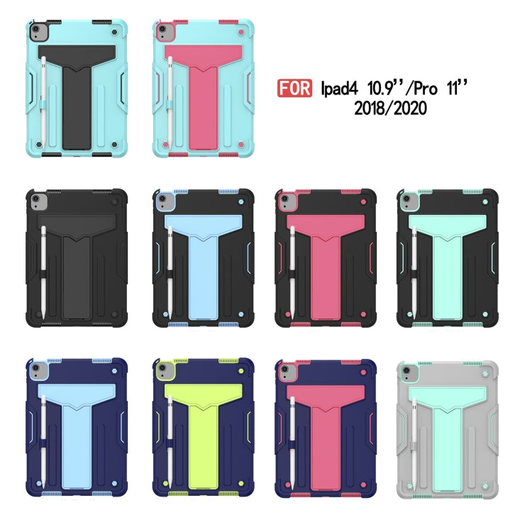 For iPad Air 2022 / 2020 10.9 / iPad Pro 11 T-shaped Bracket Contrast Color Shockproof PC + Silicone Protective Case(Black+Black) - iPad Air (2022) / (2020) 10.9 Cases by buy2fix | Online Shopping UK | buy2fix