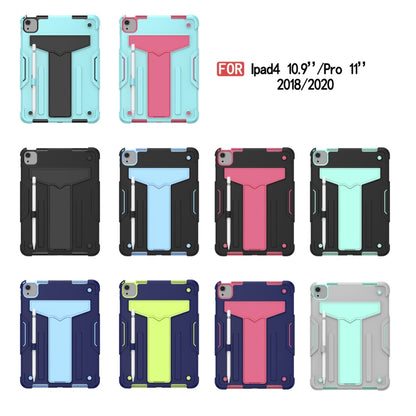 For iPad Air 2022 / 2020 10.9 / iPad Pro 11 T-shaped Bracket Contrast Color Shockproof PC + Silicone Protective Case(Black+Black) - iPad Air (2022) / (2020) 10.9 Cases by buy2fix | Online Shopping UK | buy2fix