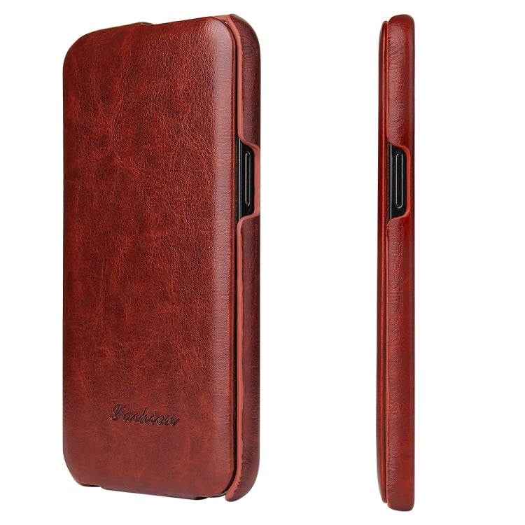 For iPhone 12 Pro Max Fierre Shann Retro Oil Wax Texture Vertical Flip PU Leather Case(Brown) - iPhone 12 Pro Max Cases by FIERRE SHANN | Online Shopping UK | buy2fix