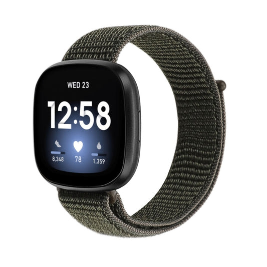 For Fitbit Versa 3 Nylon Loop Watch Band(Army Green) - Watch Bands by buy2fix | Online Shopping UK | buy2fix