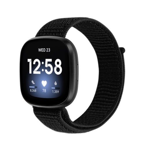 For Fitbit Versa 3 Nylon Loop Watch Band(Black) - Watch Bands by buy2fix | Online Shopping UK | buy2fix