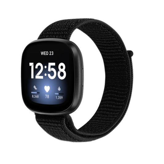 For Fitbit Versa 3 Nylon Loop Watch Band(Black) - Watch Bands by buy2fix | Online Shopping UK | buy2fix