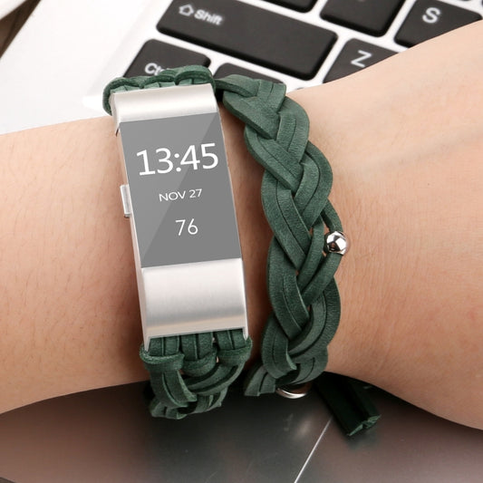 For Fitbit Charge 2 Weave Leather Watch Band(Green) - Watch Bands by buy2fix | Online Shopping UK | buy2fix
