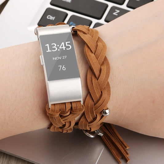 For Fitbit Charge 2 Weave Leather Watch Band(Khaki) - Watch Bands by buy2fix | Online Shopping UK | buy2fix