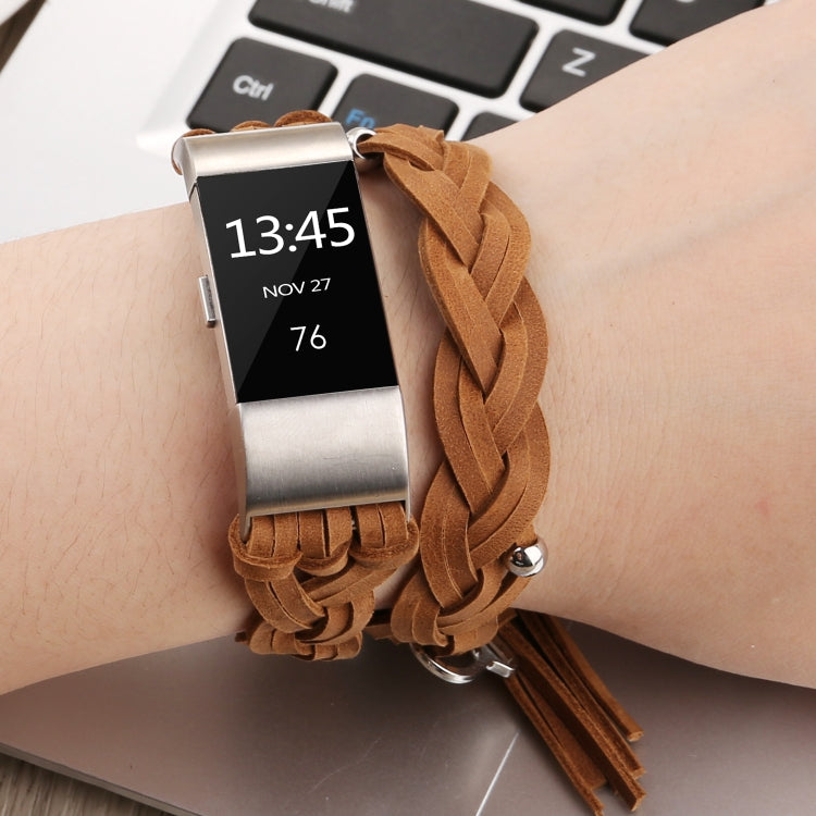For Fitbit Charge 2 Weave Leather Watch Band(Khaki) - Watch Bands by buy2fix | Online Shopping UK | buy2fix