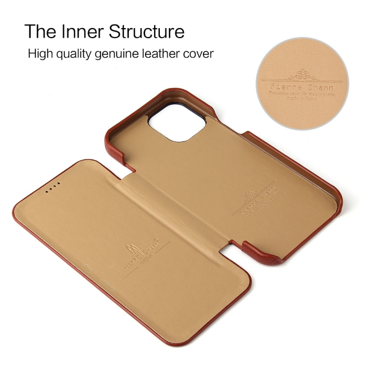 For iPhone 12 mini Fierre Shann Business Magnetic Horizontal Flip Genuine Leather Case (Brown) - iPhone 12 mini Cases by FIERRE SHANN | Online Shopping UK | buy2fix