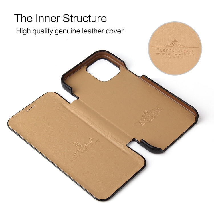 For iPhone 12 / 12 Pro Fierre Shann Business Magnetic Horizontal Flip Genuine Leather Case(Black) - iPhone 12 / 12 Pro Cases by FIERRE SHANN | Online Shopping UK | buy2fix