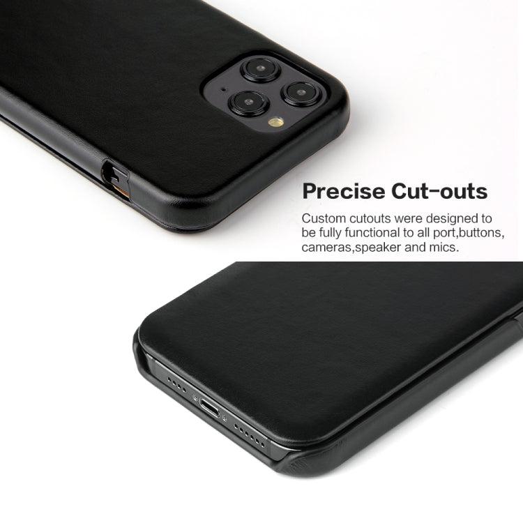 For iPhone 12 / 12 Pro Fierre Shann Business Magnetic Horizontal Flip Genuine Leather Case(Black) - iPhone 12 / 12 Pro Cases by FIERRE SHANN | Online Shopping UK | buy2fix